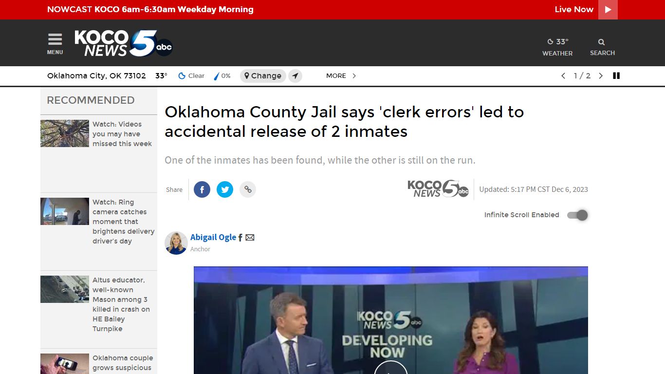 OCDC says 'clerk errors' led to release of 2 inmates - KOCO 5 News
